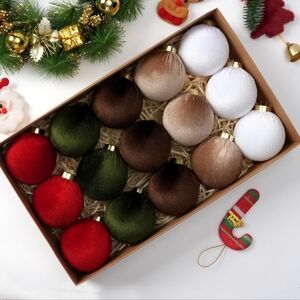 Christmas Ornament Set in Red, Green, Brown, and White